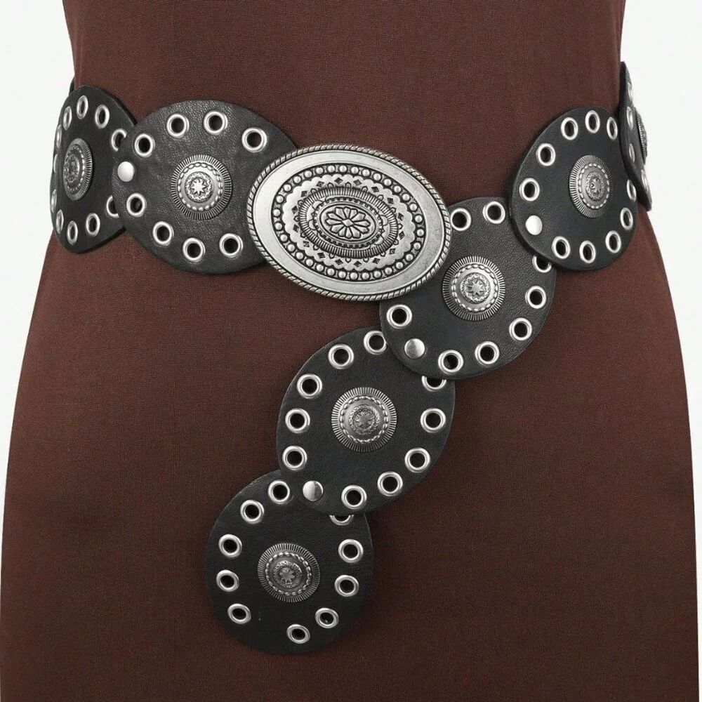 Women’s Wide Leather Western Cowboy Disc Belt Vintage Cowgirl Style for Jeans